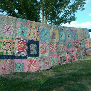 Vintage Hand Sewn Quilt Top.  Log Cabin Great Fabrics
