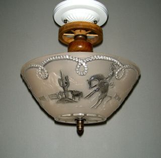 Vintage Rustic Western Ranch Rodeo Cowboy Horse Cactus Shade Light Fixture
