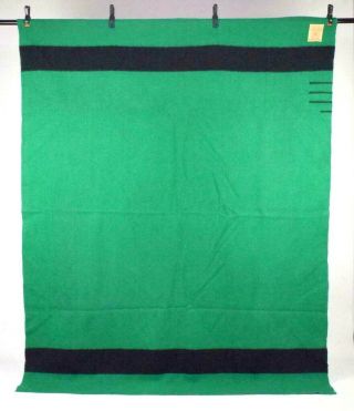Vtg 1940s Hudson Bay Point Stripe Blanket Green Wool Twin Size Bed Spread Cover