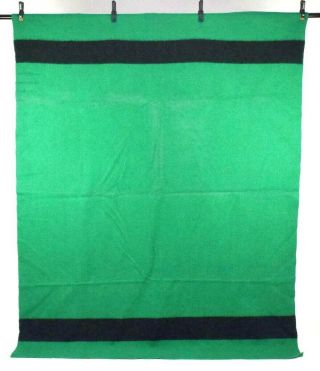 Vtg 1940s Hudson Bay Point Stripe Blanket Green Wool Twin Size Bed Spread Cover 2