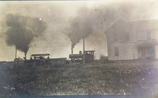 Rppc Steam Engine Tractor Thresher Smoke Farm House Real Photo Postcard Box Bb