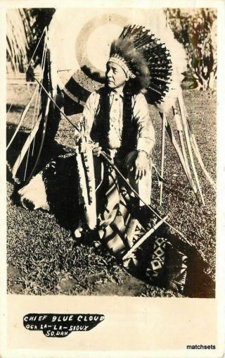 1940s Sioux South Dakota Chief Blue Cloud Rppc Real Photo Postcard 7273