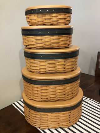 Longaberger Collectors Club Harmony Stacking Baskets,  Lids & Protectors Set Of 5