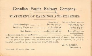 The Chalet Lake Louise Canadian Pacific Railway Statement of Earnings ALTA 011 2