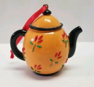 Mary Engelbreit Mini Teapot Ornament Tea Figurine Yellow W/ Red,  Vintage Me Ink