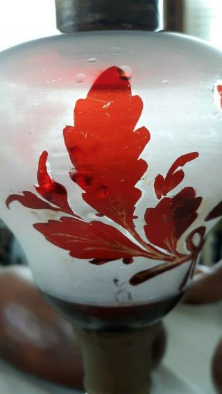 Boston Sandwich Glass Overlay White to Cranberry Oil Lamp - Stag Deer 7