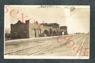 Kansas Santa Fe Railroad Depot - Circa 1910 Rppc Photo Grade 3,
