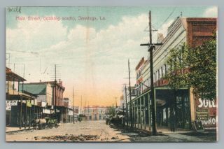 Main Street Jennings Louisiana—rare Antique Jefferson Davis Parish Pc 1910s