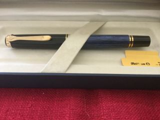Pelikan Souveran M400 Blue Striated Fountain Pen Med Gold Nib