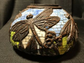 Antique Tiffany Type Dragonfly Mosaic Table Lamp Base Part Early 5