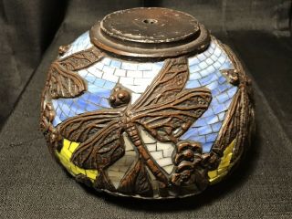Antique Tiffany Type Dragonfly Mosaic Table Lamp Base Part Early 6