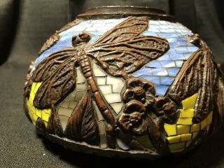 Antique Tiffany Type Dragonfly Mosaic Table Lamp Base Part Early 7