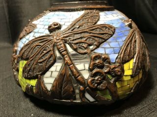 Antique Tiffany Type Dragonfly Mosaic Table Lamp Base Part Early 8