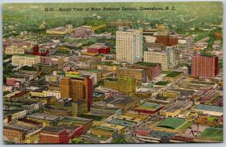 Linen - Aerial View Greensboro North Carolina Nc Old Vintage Postcard B6