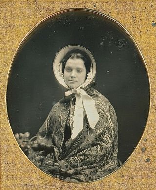 Young Woman Wearing Bonnet,  Patterned Shawl 1/6 Plate Daguerreotype E743