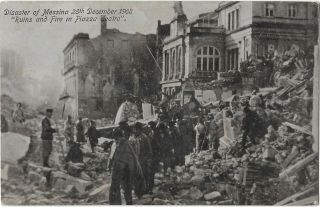 Italy Disaster Messina Ruins & Fire In Piazza Teatro Vintage Postcard