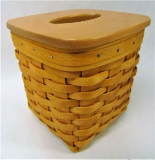 2003 Longaberger Tissue Box & Wooden Lid Basket R718