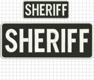 " Sheriff " Embroidery Patch 4x10 And 2x5 Inches Hook White