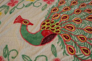 LOVELY VINTAGE PEACOCK CHENILLE BEDSPREAD Double Full 2