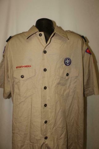 Vintage Bsa Boy Scouts Of America Mens Xl Uniform Shirt Texas Longhorn Tan 802