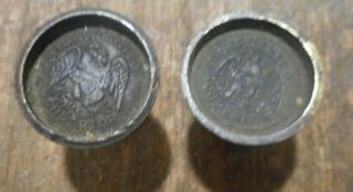 M5 - 2 Antique 13/16 " Warranted Superior Eagle Split Nut Medallions