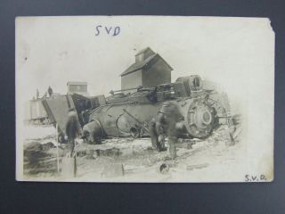 Boyden Iowa Ia? Railroad Train Wreck Engine 605 Real Photo Postcard Rppc 1910