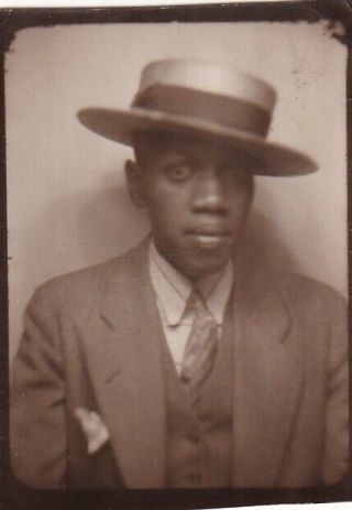 Vintage Photo Booth - Handsome Young African - American Man In Straw Hat