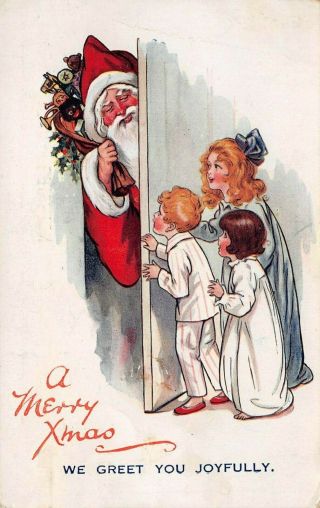 Lp42 Santa Claus Christmas Postcard Children Greeting