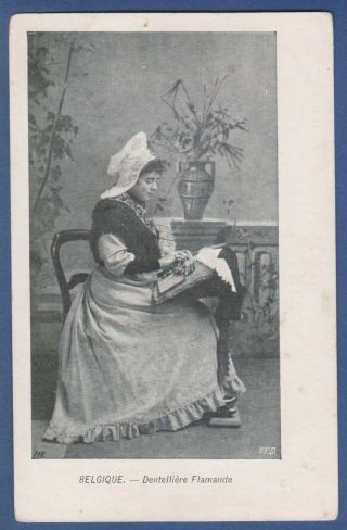 Flanders Belgium - Woman Bobbin Lace Maker - Old Postcard