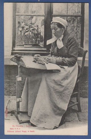 Belgium Flanders Bobbin Lace Maker Woman Old Postcard