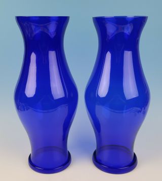 Pair Colonial Williamsburg Blown Glass 18.  25 " Hurricane Shades Lamp Cobalt Blue