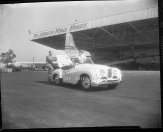 N313 1954 Negative.  Lady & Art La Vove & Sporty Car By Pan Am World Airways Lax
