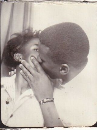 Vintage Photo Booth - Passionate,  Kissing African - American Couple,  Her W/side Eye