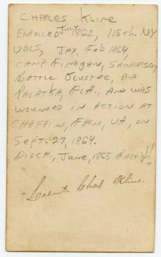 Civil War CDV of amputee in 115th York Infantry Charles Kline Ink IDd 2