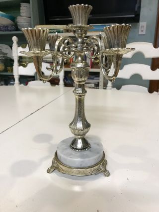 Vintage Metal 5 Arm Candelabra Candle Holder - Made In Italy Marble Base