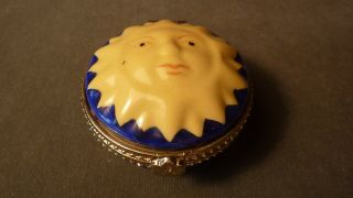 Adorable Bright Yellow Mr Sun On Blue Base - Limoges Porcelain Jewelry Box