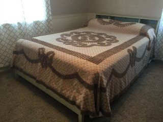 Mid Century Vintage Penneys Cotton Chenille Bedspread Brown Queen Full 99 " X103 "