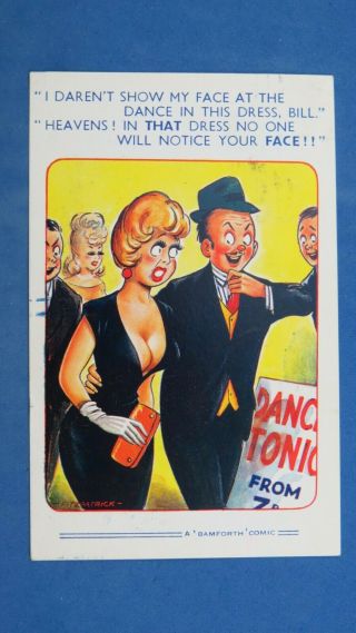 Risque Bamforth Comic Postcard 1964 Big Boobs Cleavage Low Cut Dress Dance Hall