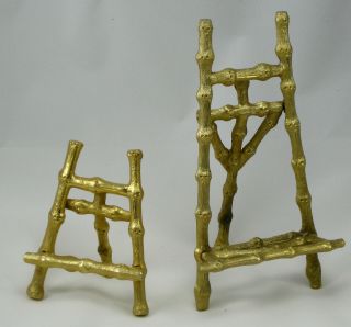 Vintage Cast Metal Bamboo Easels Business Card Display Stand Brass Gold Tone