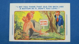 Risque Bamforth Comic Postcard 1950s Nude Bathing Boobs Tin Bath Theme