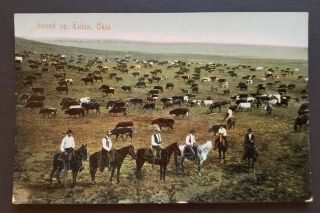 Tulsa,  Oklahoma - Cattle Round Up - Pre - 1907 Old Postcard (ej)