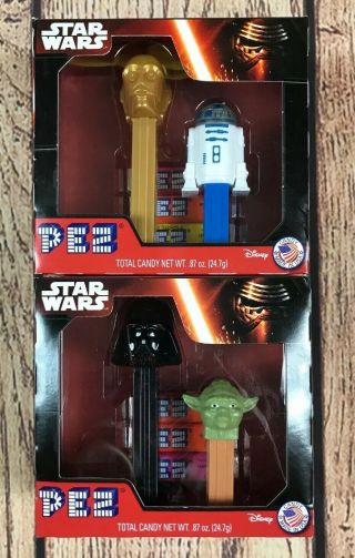 Disney Pez Dispenser Set Star Wars R2d2 & C3po Earth Vader & Yoda