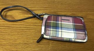 Longaberger Womens Plaid Wristlet Wallet W/ 3 Compartments Colorful
