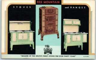 Birmingham Alabama Linen Ad Postcard Red Mountain Stoves & Ranges Curteich 1935