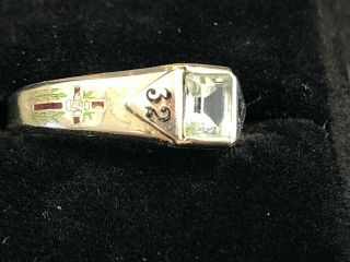 Vintage,  Unusual Scottish Rite Ring 18k White Gold 6x5 Aquamarine 2