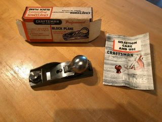 Craftsman 3732 Low Angle Block Plane Same As Stanley 65 W/ Box & Papers