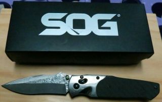 Sog A03 Arcitech Folding Knife 3.  5 " Damascus Vg10 Blade Read Desc