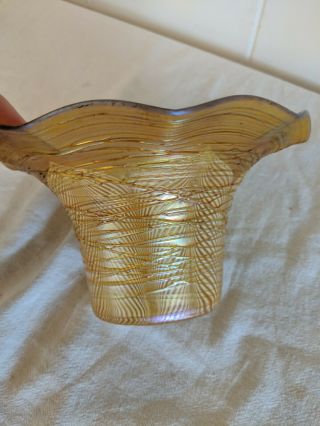 Gorgeous Iridescent Gold Pulled Feather Art Glass Lamp Shade Uplighter 3 "
