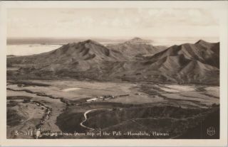 (m630) Vintage Postcard,  Rppc,  Looking Down From Pali,  Honolulu,  Hawaii