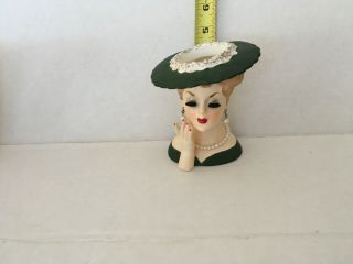 Vintage 1958 Napco Head Vase C3343c Green Dress - Hat - Pearls.  Cond Is